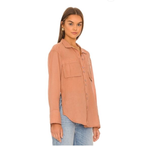 Free People We The Free XS Pink Sheer Luck Long Sleeve Button Down Tunic Shirt - Picture 7 of 13